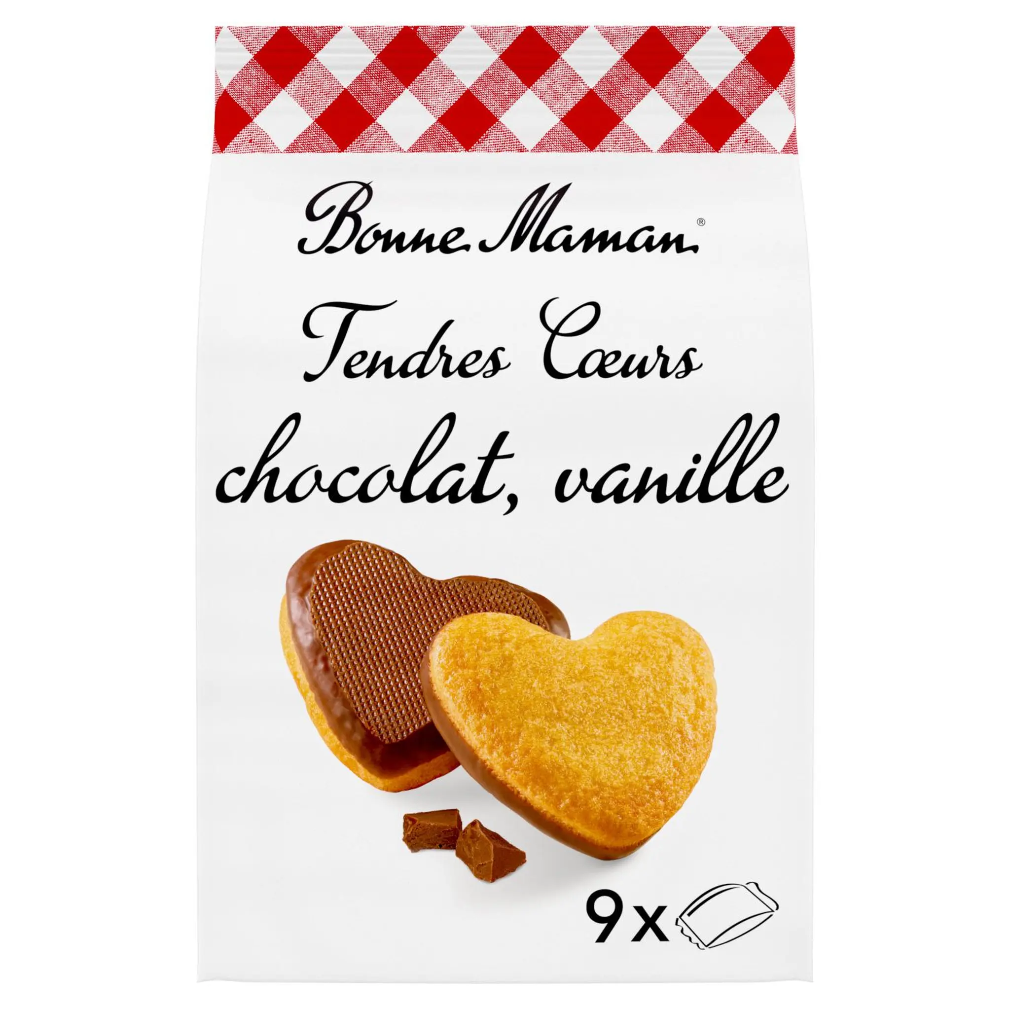 BONNE MAMAN Tendres Cœurs Gâteaux nappés au chocolat au lait sachets individuels