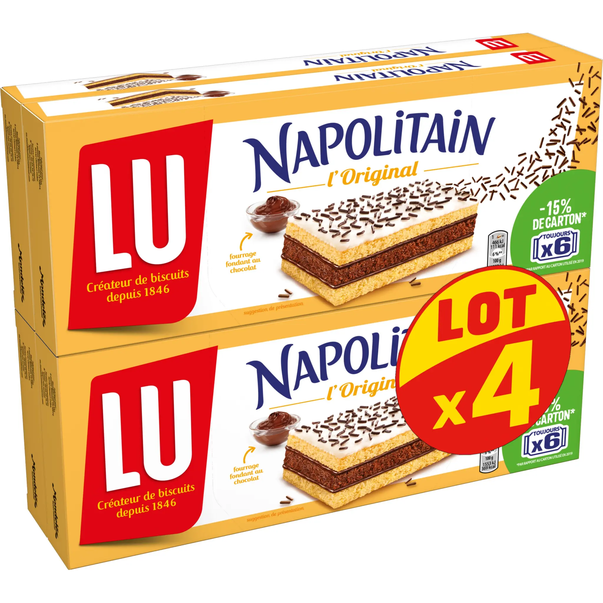 NAPOLITAIN L'Original génoise fourrage au chocolat sachets individuels