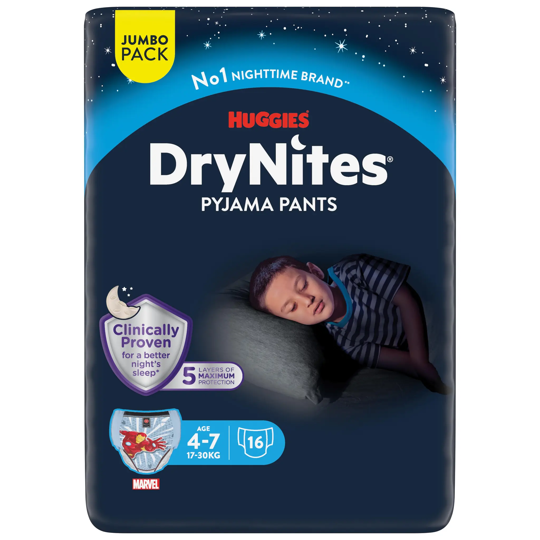 HUGGIES DryNites Sous-vêtements de nuit absorbants pour garçons Disney 4-7 ans (17-30kg)