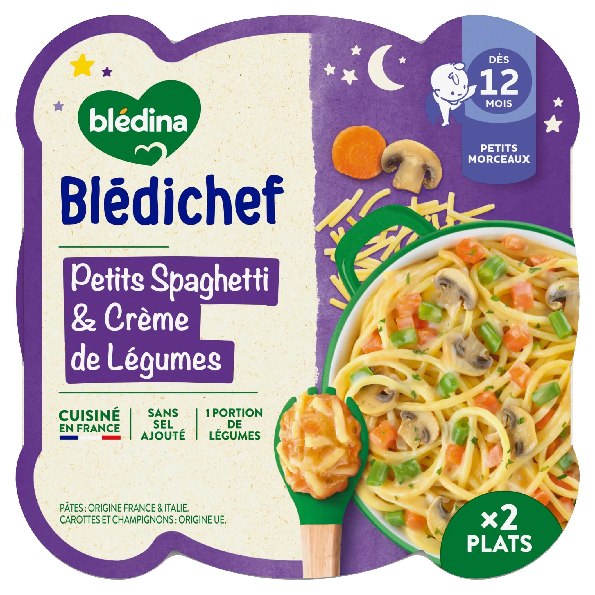 BLEDINA Blédichef Assiette spaghetti et crème de légumes dès 12 mois