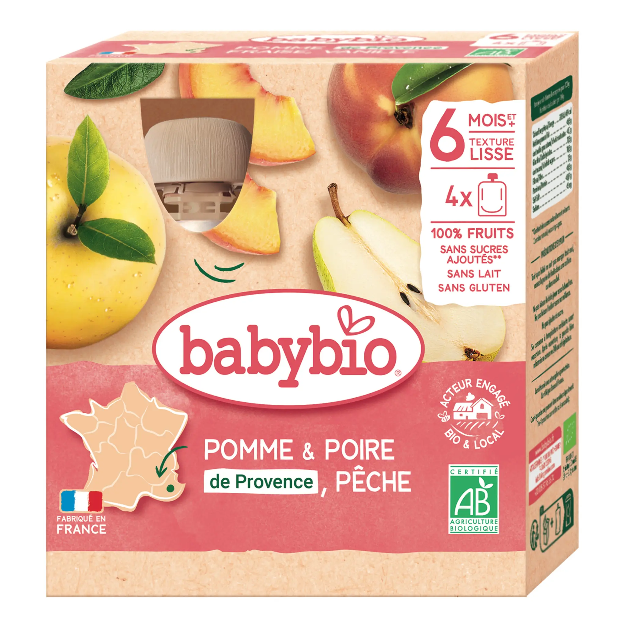 BABYBIO Gourde dessert pomme poire pêche bio dès 6 mois