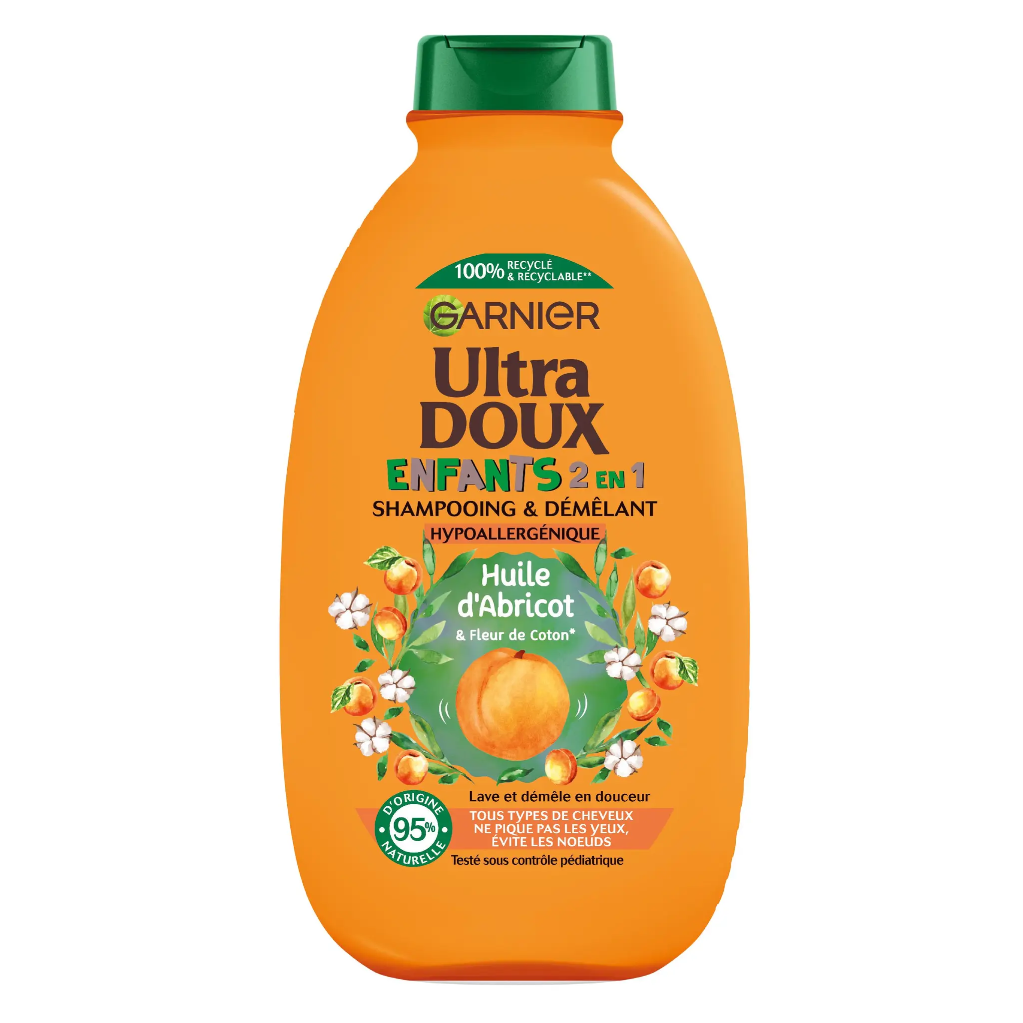 GARNIER ULTRA DOUX Enfants 2en1 shampoing & démêlant huile d'abricot tous types de cheveux