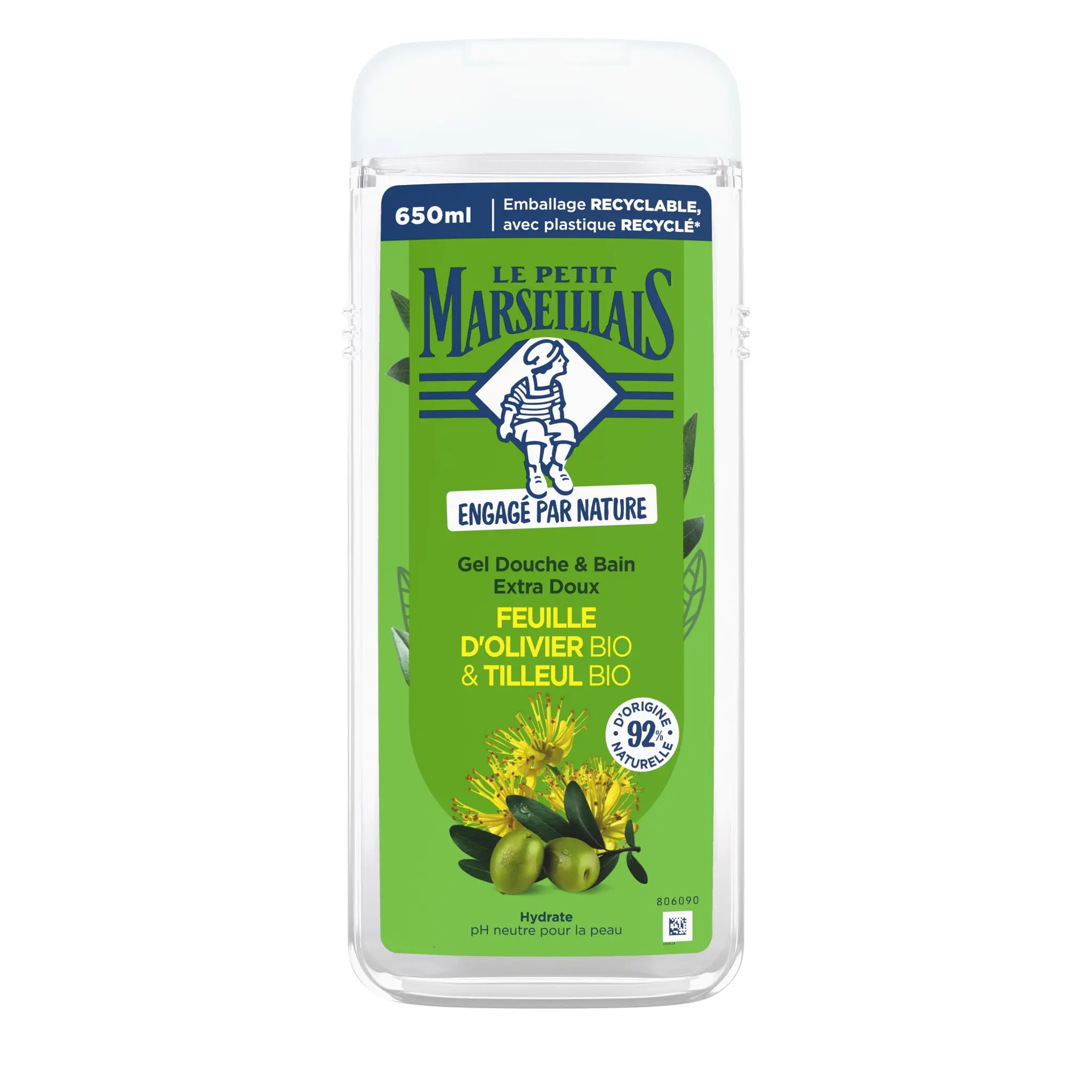LE PETIT MARSEILLAIS Gel douche et bain extra doux feuille d'olivier et tilleul bio