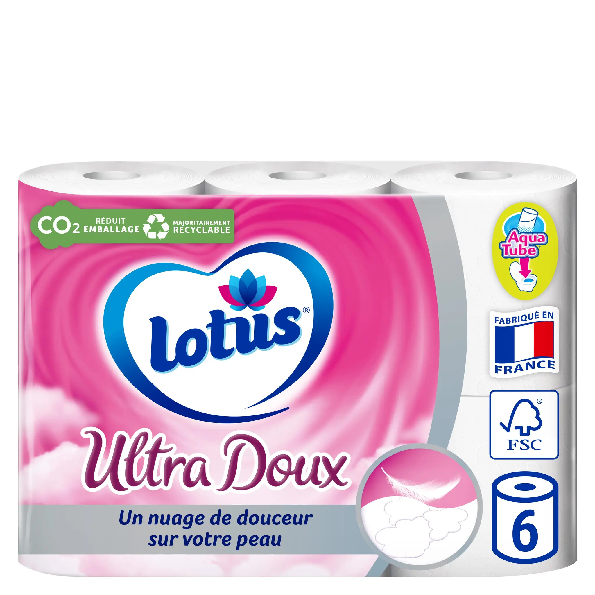LOTUS Papier toilette blanc ultra doux aquatube 2 épaisseurs