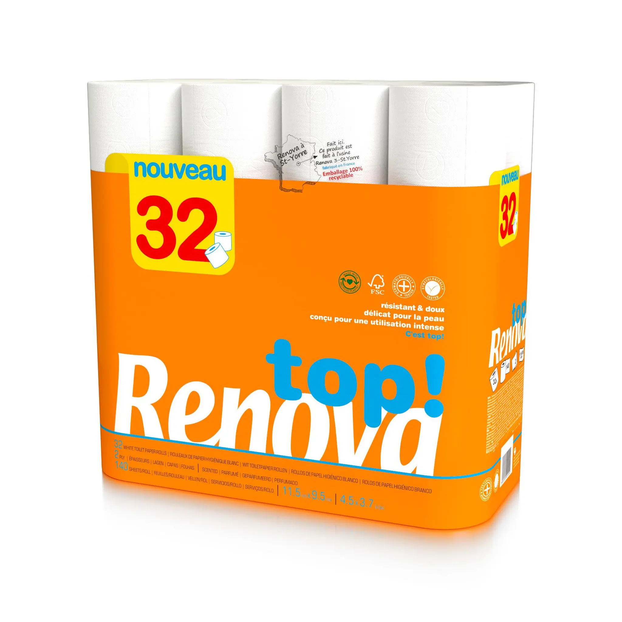 RENOVA Papier toilette top blanc 2 épaisseurs