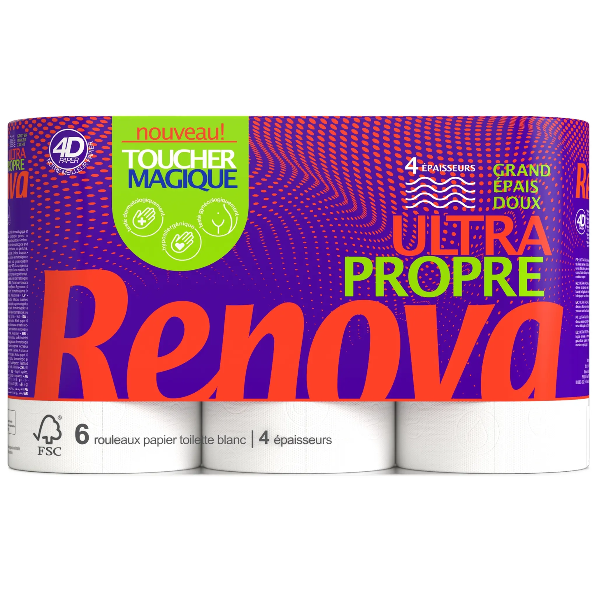 RENOVA Papier toilette blanc très doux et solide 4 épaisseurs
