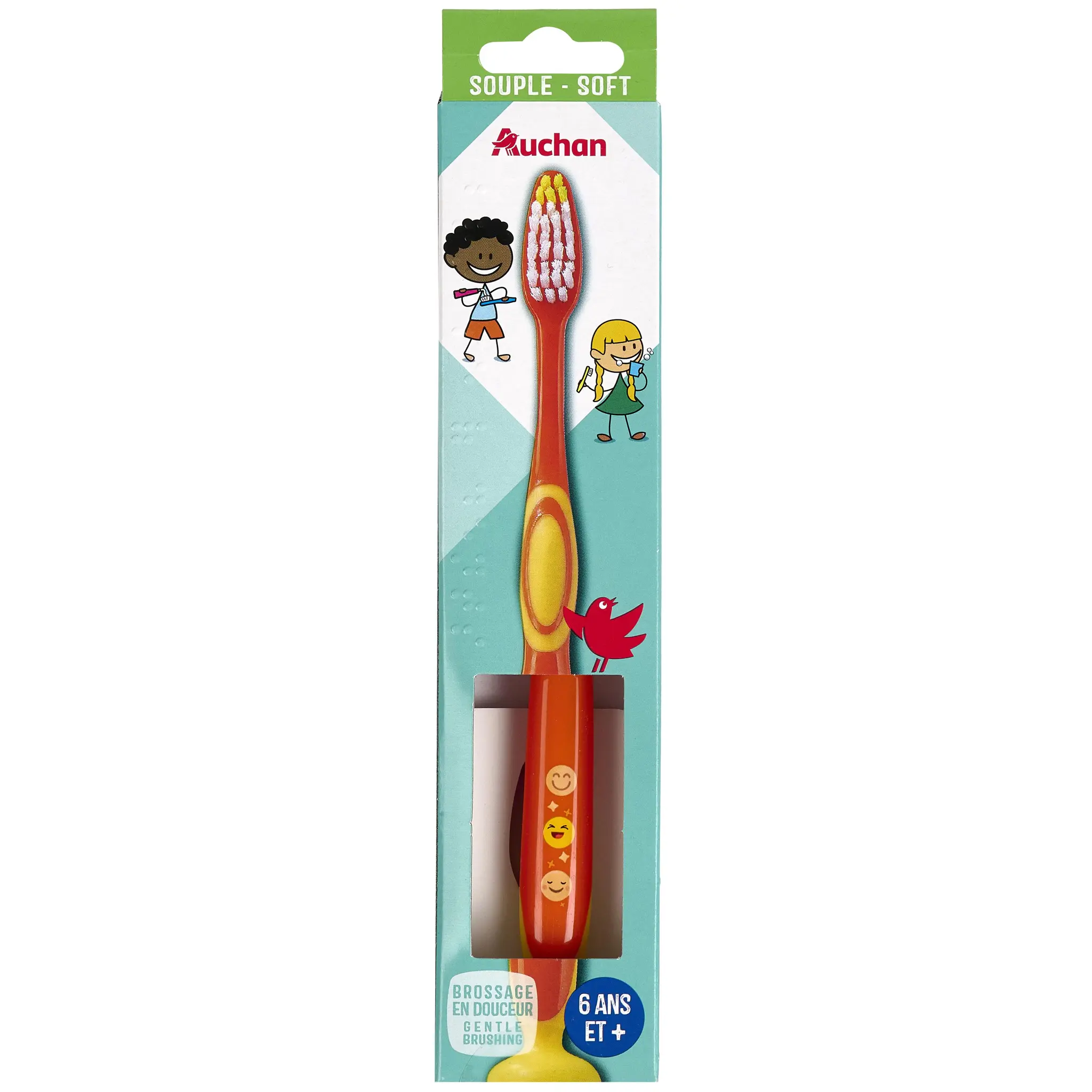 AUCHAN Brosse à dents souple pour enfants 6 ans+