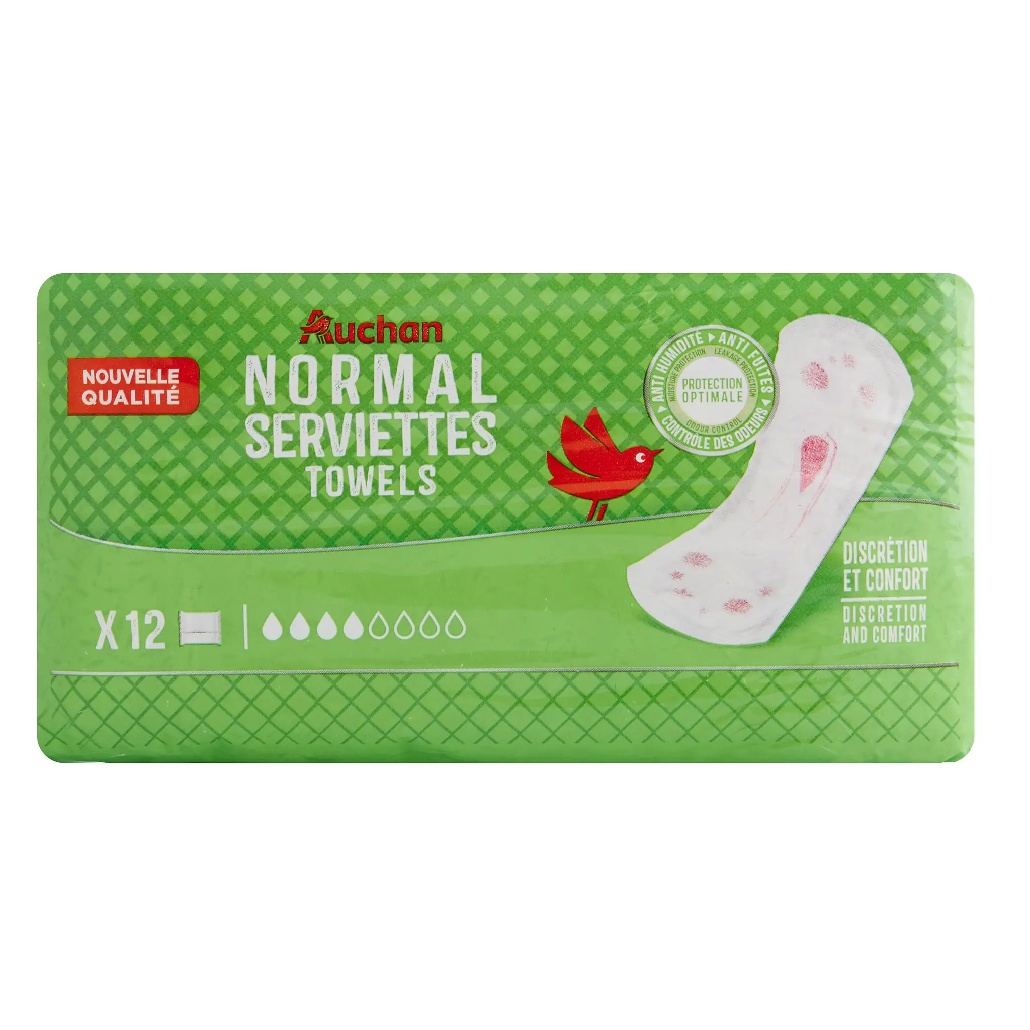 AUCHAN Serviettes hygiéniques sans ailettes normal