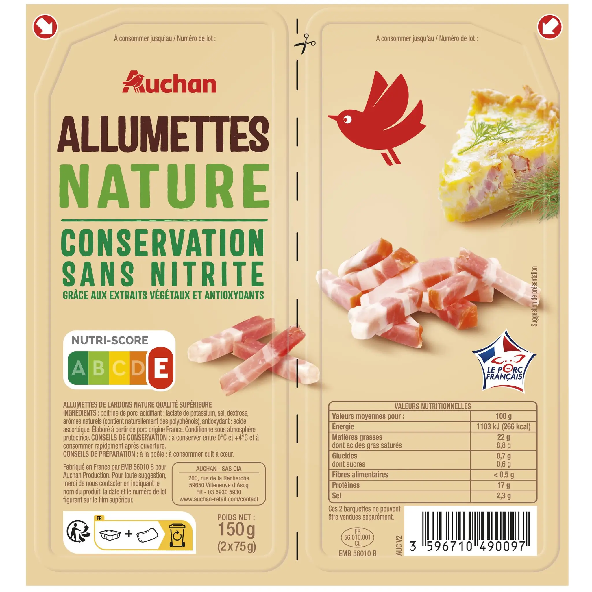 AUCHAN Allumettes nature sans nitrite