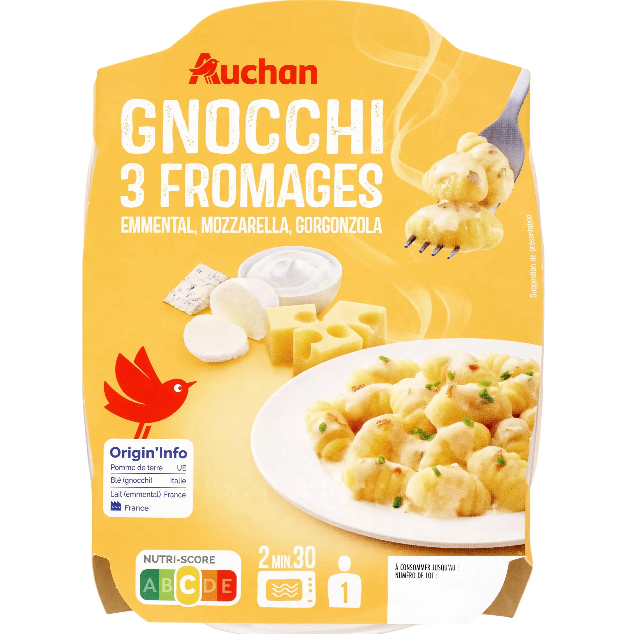 AUCHAN Gnocchis aux 3 fromages