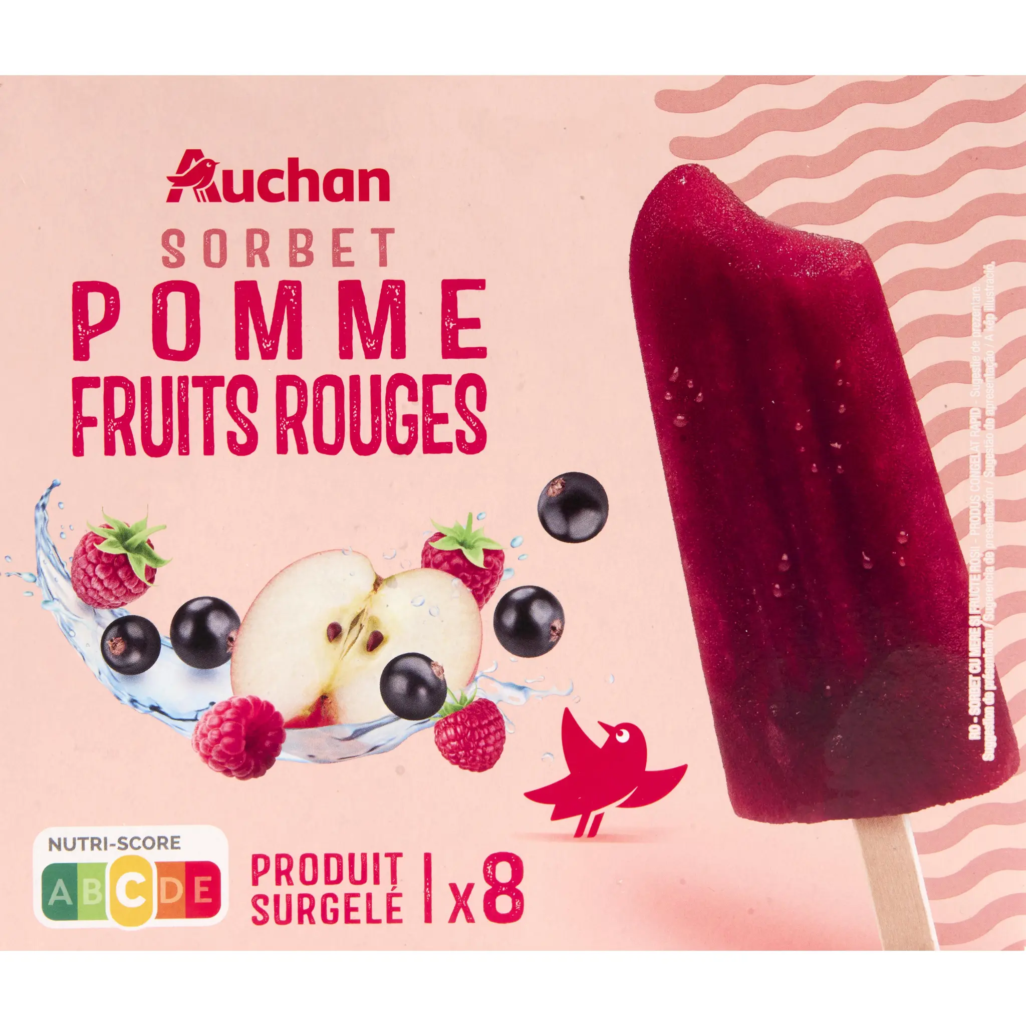 AUCHAN Bâtonnets glacés sorbet pomme fruits rouges