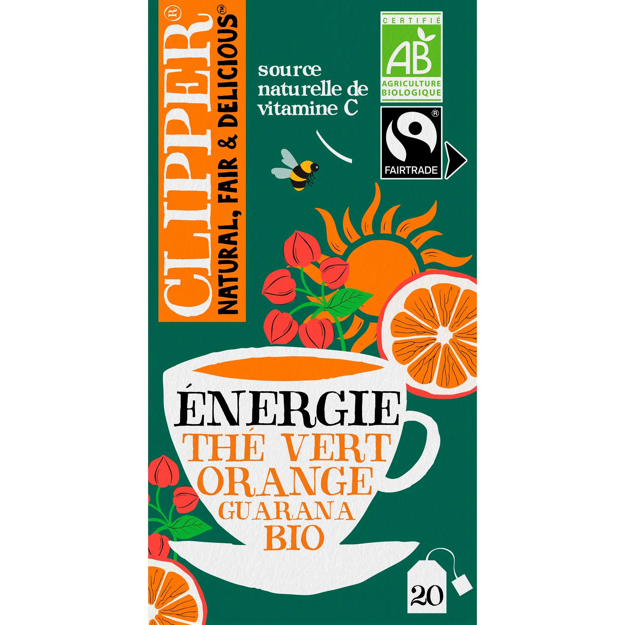 CLIPPER Thé vert énergie à l'orange et guarana bio