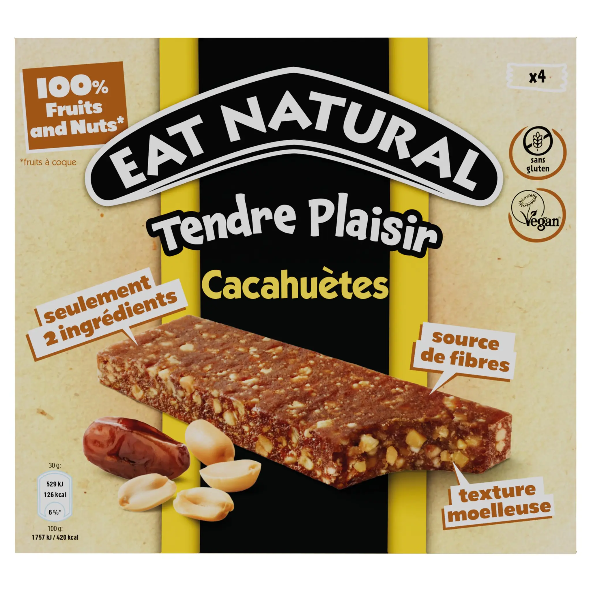 EAT NATURAL Barres de céréales aux dattes et cacahuètes sans gluten