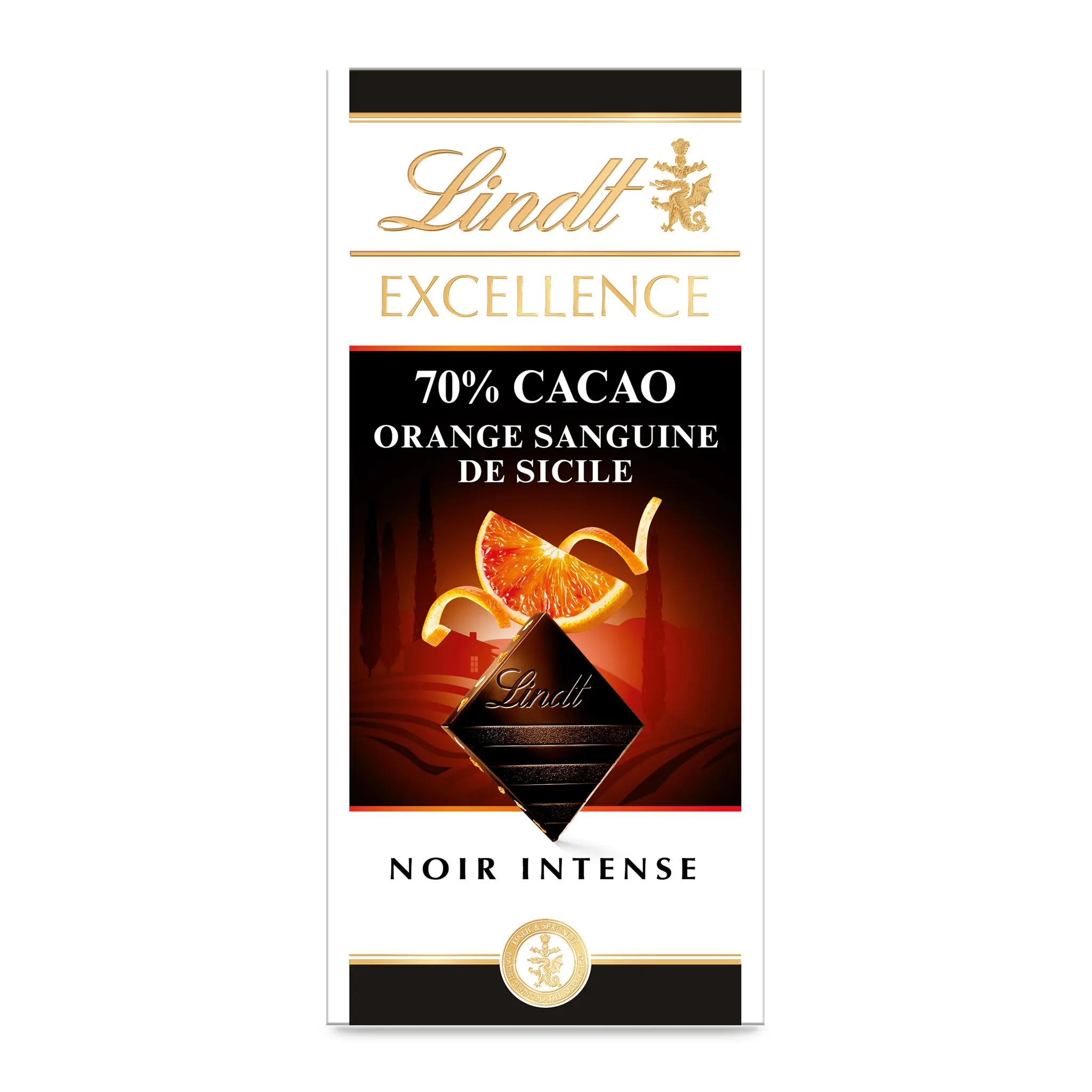 LINDT Excellence Tablette de chocolat noir et orange sanguine de Sicile 70% cacao