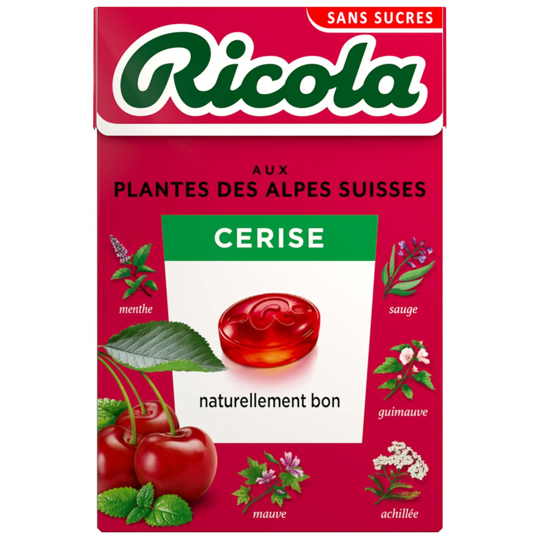 RICOLA Bonbons pastilles aux plantes des Alpes suisses à la cerise sans sucres