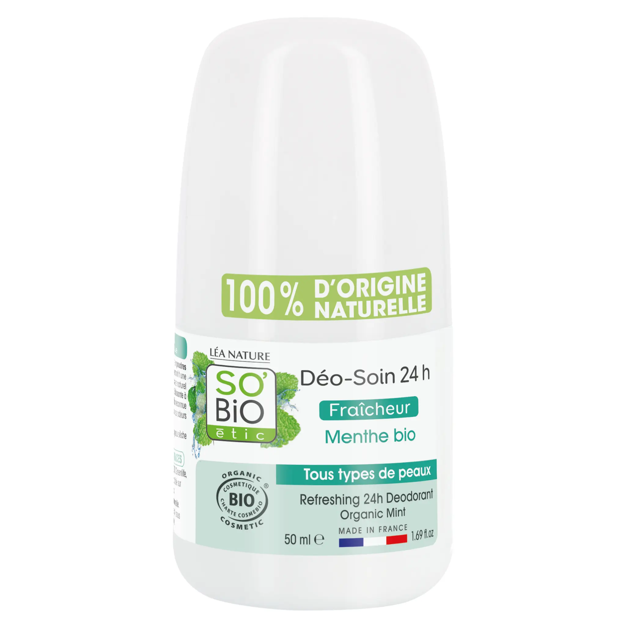 SO BIO ETIC Déodorant bille fraîcheur menthe tous types de peaux