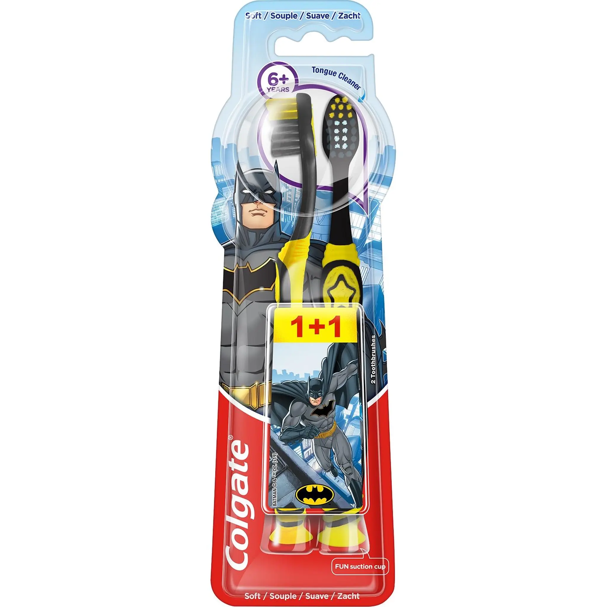 COLGATE Brosse à dents enfant Batman/Wonder Woman souple +de 6 ans