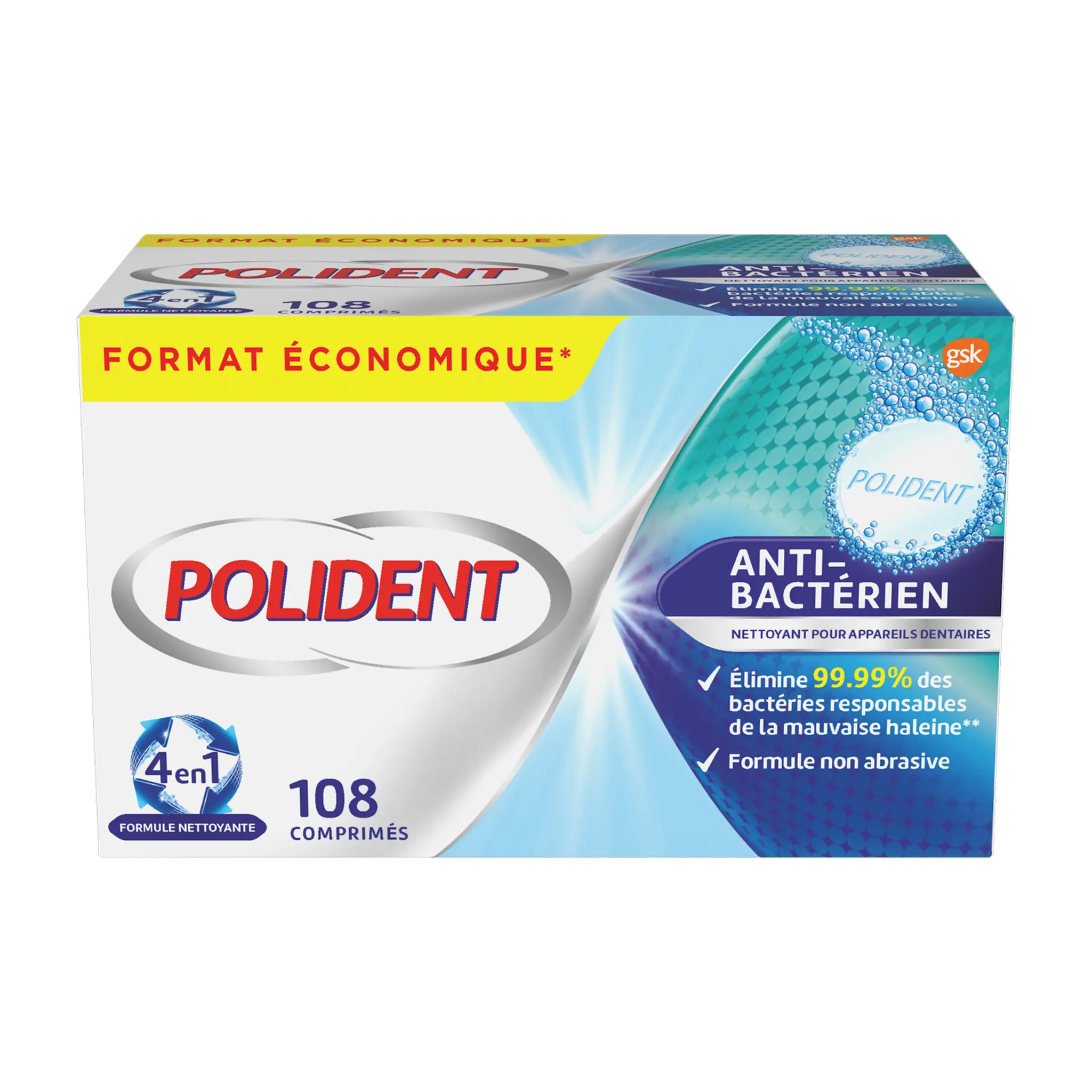 POLIDENT Comprimés quotidien anti-bactériens pour appareil dentaire