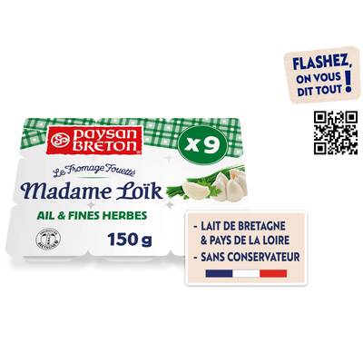 Paysan Breton Fromage fouetté Madame Loïk ail et fines herbes, 9x16g