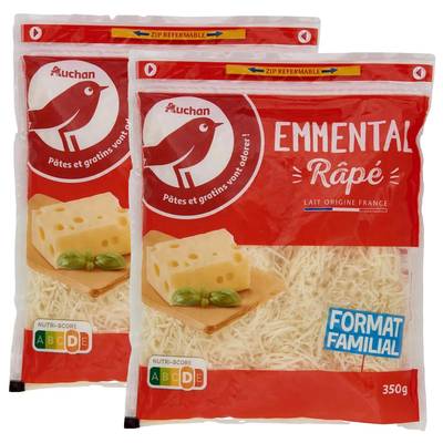 Auchan Emmental râpé français, Lot de 2x350g