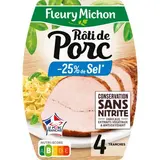 Fleury Michon Rôti de Porc Cuit, Taux de Sel Réduit, 4 tranches - 160g