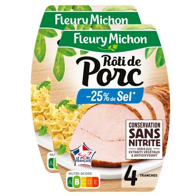 Fleury Michon Rôti de Porc Cuit, Taux de Sel Réduit, Lot de 2 - 4 tranches soit 160g