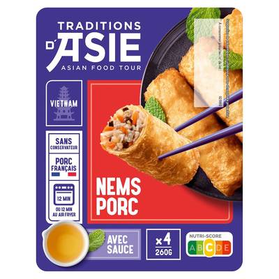 Tradition d'asie Nems au porc avec sauce Nuoc Mâm, 4 pièces - 260g