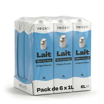 Pack de lait demi-écrémé UHT direct Laiterie du Loiret, Frichti (6 x 1 L)