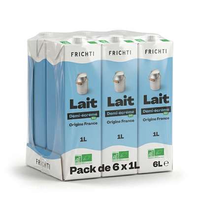 Pack de lait demi-écrémé UHT BIO direct Laiterie du Loiret, Frichti (6 x 1 L)