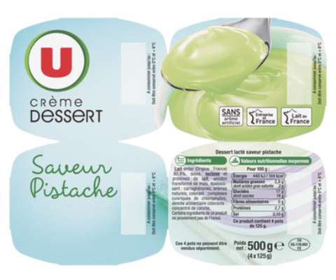 Crème dessert saveur pistache, U (4 x 125 g)