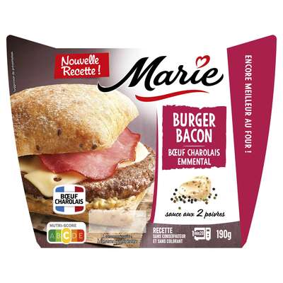 Burger Bacon boeuf charolais emmental sauce 2 poivres, Marie (190 g)