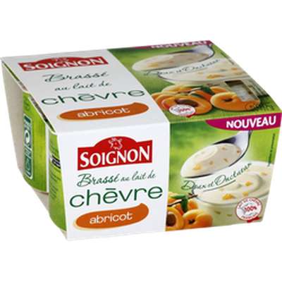 Yaourt brassé au lait de chèvre avec morceaux d'abricots, Soignon (4 x 125 g)