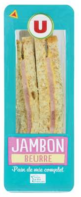 Sandwich pain de mie complet jambon beurre, U (125 g)