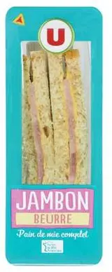 Sandwich pain de mie complet jambon beurre, U (125 g)