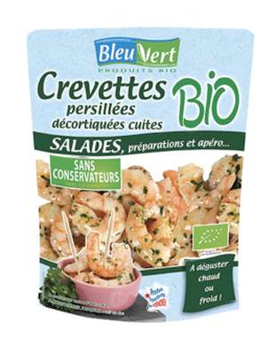 Crevettes persillées décortiquées cuites BIO, Bleu-Vert (100 g)