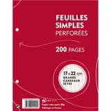 PETITES feuilles simples perforées blanches grands carreaux (7 x 22 cm, 200 feuilles)