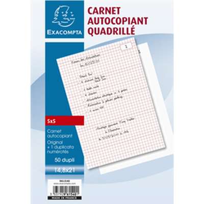 Carnet de feuilles autocopiant quadrillé, ExtraCompta (14,8 x 21 cm, x 50 original + duplicata)