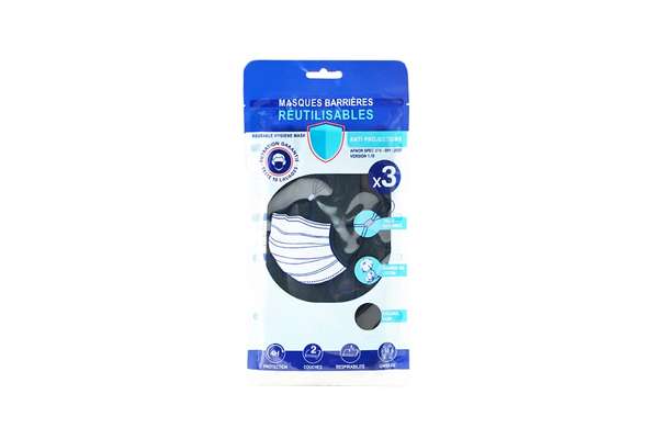 Masque adulte en tissu noir, Feel Natural (x 3)