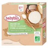Gourde Brassé Végétal base Riz - Pêche d'Occitanie Poire de Provence BIO - dès 6 mois, Babybio (4 x 85 g)