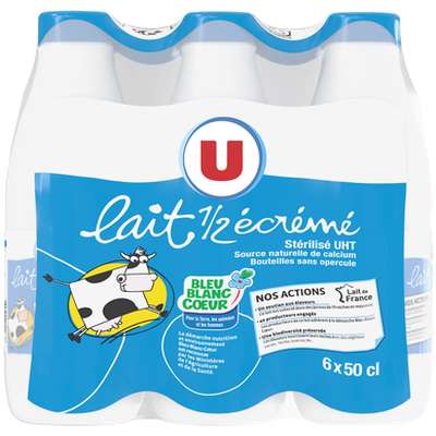 Lait UHT demi-écrémé Bleu Blanc Coeur, U (6 x 50 cl)