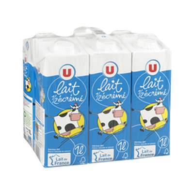 Pack de lait demi-écrémé UHT, U (6 x 1 L)