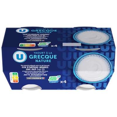 Yaourt à la Grecque brassé nature, U (4 x 150 g)