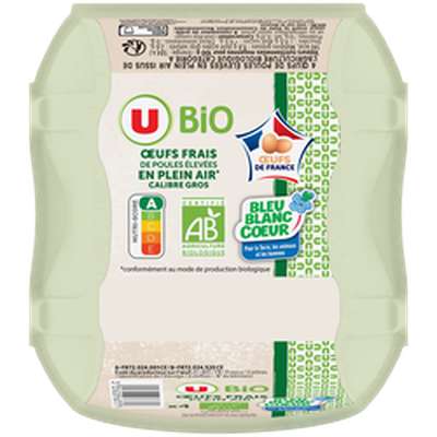 Gros œufs bio Bleu Blanc Coeur, U Bio (x 4)
