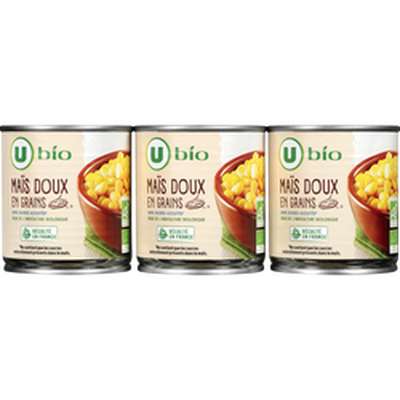 Maïs doux en grains, U Bio (3 x140 g)