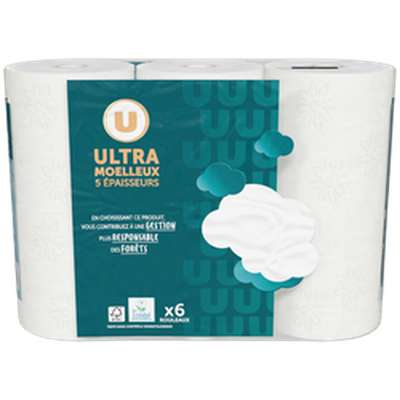 Papier toilette ultra moelleux 5 épaisseurs, U (x 6 rouleaux)