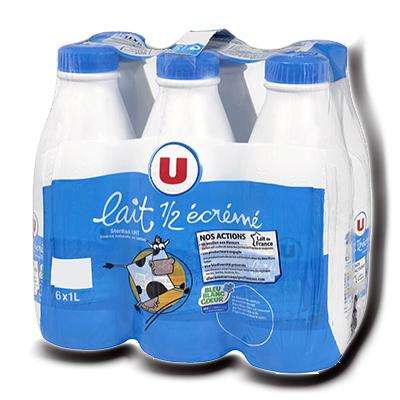 Pack de lait demi-écrémé UHT Bleu Blanc Coeur, U (x 6, 1 L)