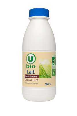 Lait UHT demi-écrémé BIO, U BIO (50 cl)