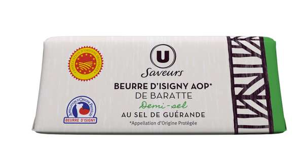 Beurre d'Isigny AOP 1/2 sel de baratte moulé, U (250 g)