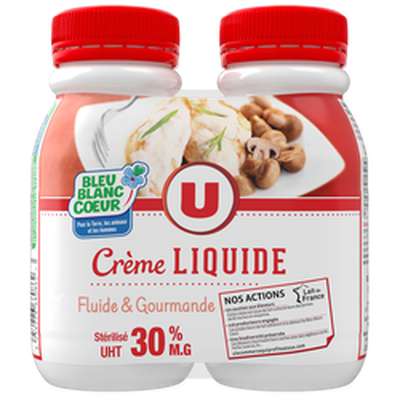 Crème UHT entière liquide bleu blanc coeur 30% MG, U (2 x 25 cl)