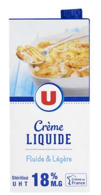 Crème UHT liquide 18% mg, U (1 L)